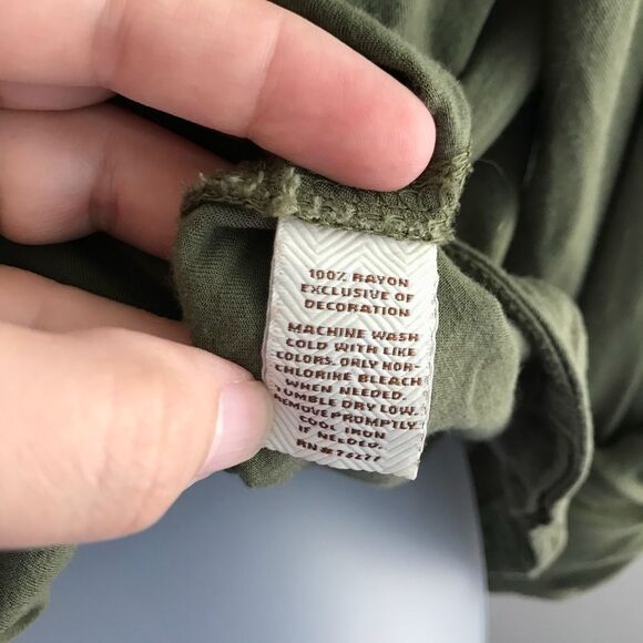 Sonoma Life + Style Button Down Cinch Waist 3/4 sleeve top, Army Green - Picture 5 of 6